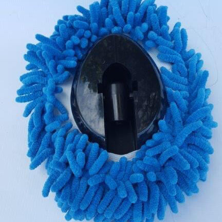 Blue microfiber cleaning pad on a white background